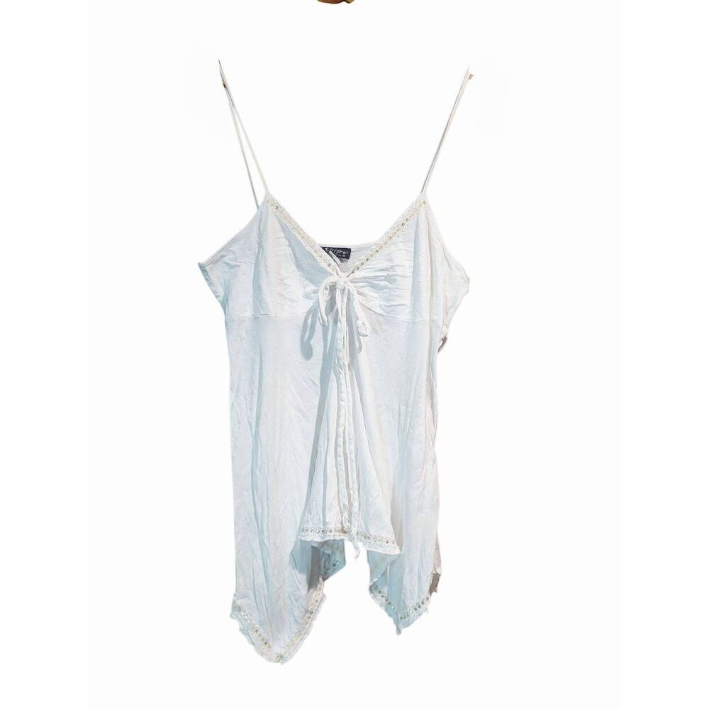 Y2K Self Esteem Top Women's Large White Handkerchief Sequin Babydoll Fairy